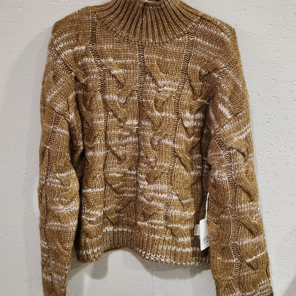 Cozy Brown Mock Neck Cable Knit Sweater S New